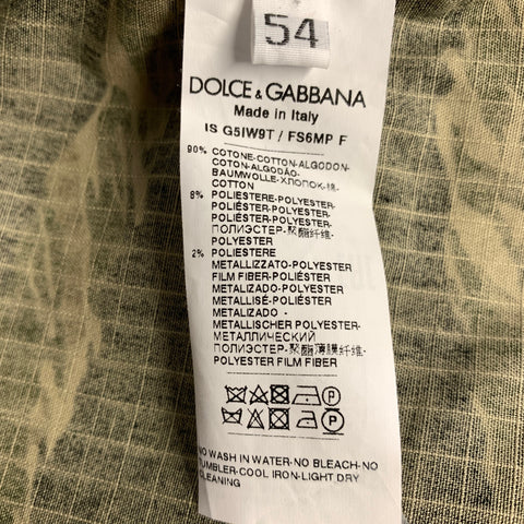 DOLCE & GABBANA Size 44 Green Black Camo Cotton Blend Long Sleeve Shirt