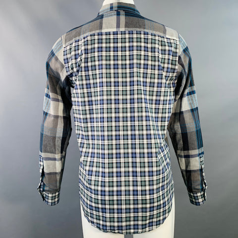 PS by PAUL SMITH Chemise à manches longues, coupe décontractée, en mélange de coton, à carreaux gris et bleus, taille M