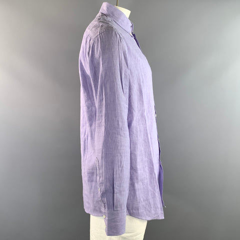 BRUNELLO CUCINELLI Size XL White Lavender Pinstripe Long Sleeve Shirt