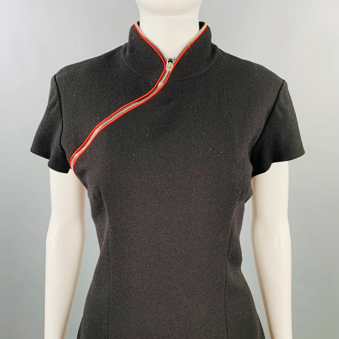 ALEXANDER MCQUEEN Size 8 Black Red Acetate Silk Contrast Trim Qipao Dress