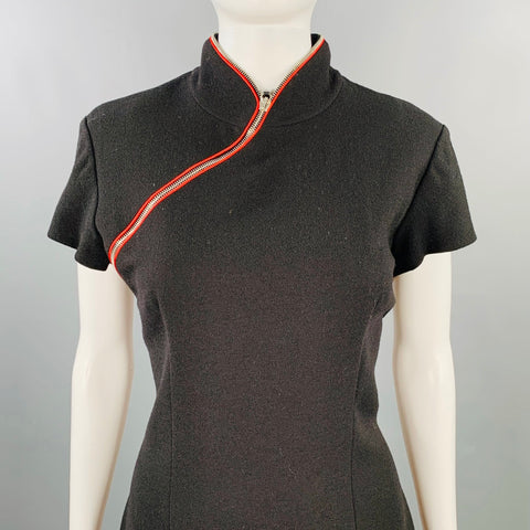 ALEXANDER MCQUEEN Size 8 Black Red Acetate Silk Contrast Trim Qipao Dress