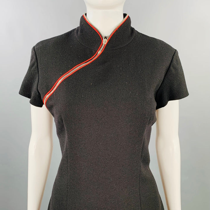 ALEXANDER MCQUEEN Size 8 Black Red Acetate Silk Contrast Trim Qipao Dress