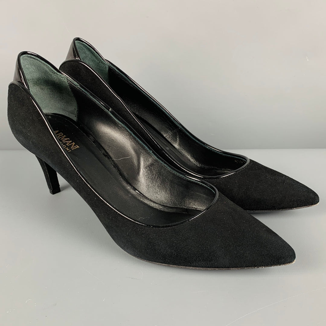 ARMANI COLLEZIONI Size 9.5 Black Suede Patent Leather  display picture 2