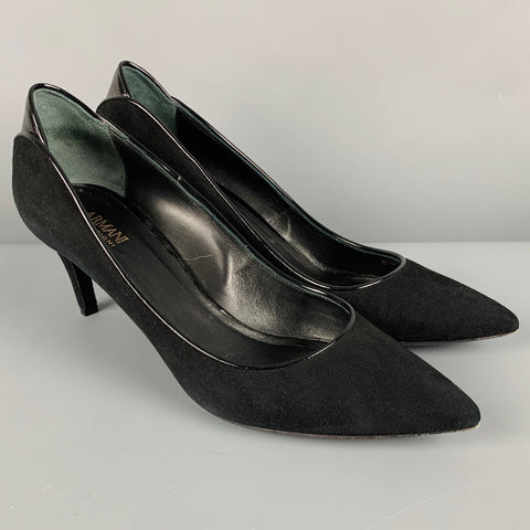 ARMANI COLLEZIONI Talla 9.5 Zapatos de salón clásicos de charol de ante negro