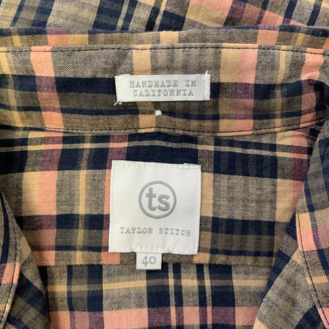 TAYLOR STITCH Size M Blue Multi-Color Plaid Cotton Button Down Long Sleeve Shirt