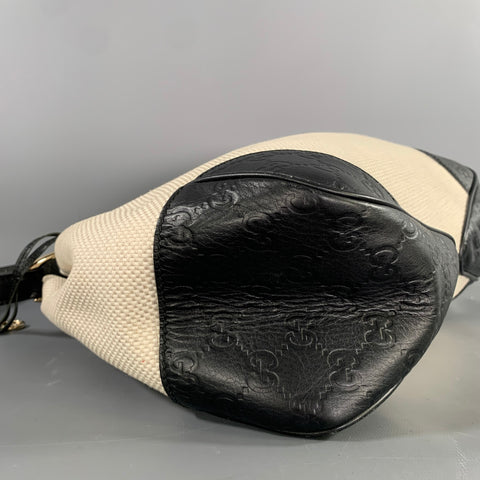 GUCCI Tan Black 257265 257268 Monogram Canvas Woven Hobo Handbag & Leather Goods