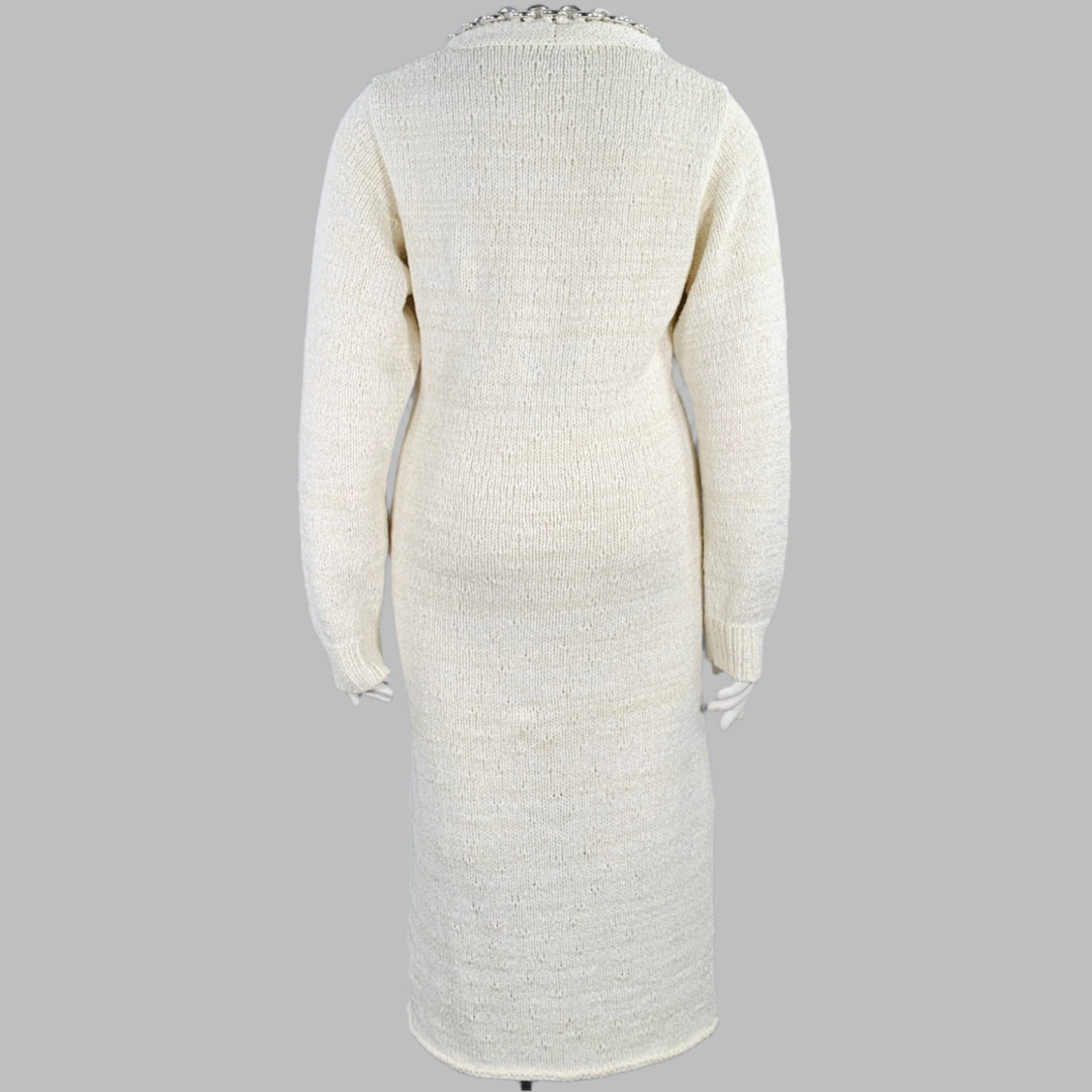 BOTTEGA VENETA Pre-Fall 2020 Size L Beige Silver Cotton Blend Chain Long Sleeve Dress BOTTEGA VENETA Pre-Fall 2020 Size L Beige Silver Cotton Blend Chain Long Sleeve Dress