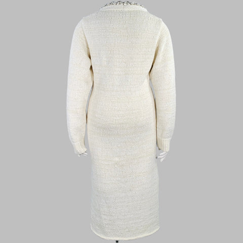 BOTTEGA VENETA Pre-Fall 2020 Size L Beige Silver Cotton Blend Chain Long Sleeve Dress