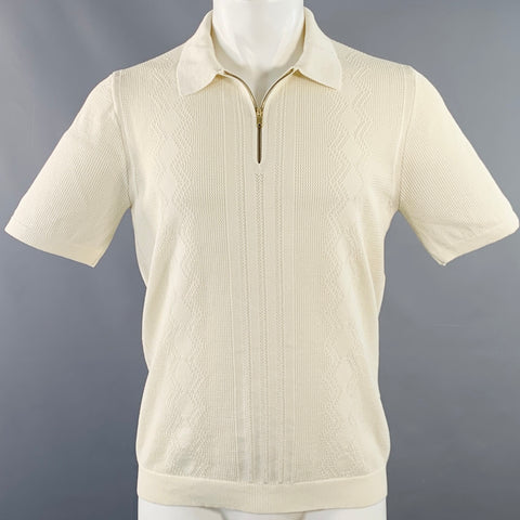 REISS Size M Rodrigo Cream Knit Cotton Blend Zip Up Polo