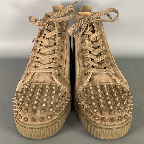 CHRISTIAN LOUBOUTIN Size 10 Brown Spikes Leather High Top Sneakers