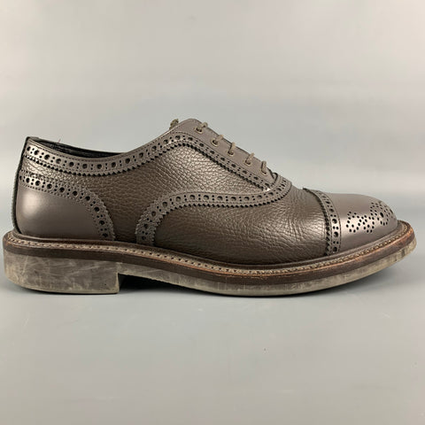 FOOT THE COACHER Size 8 Grey Perforated Leather Cap Toe Lace-Up Shoes