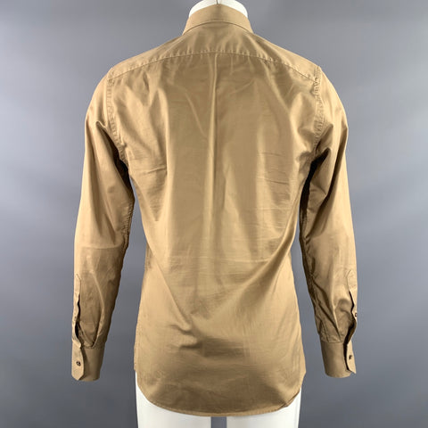 GUCCI Size M Khaki Tan Solid Cotton Pointed Collar Long Sleeve Shirt