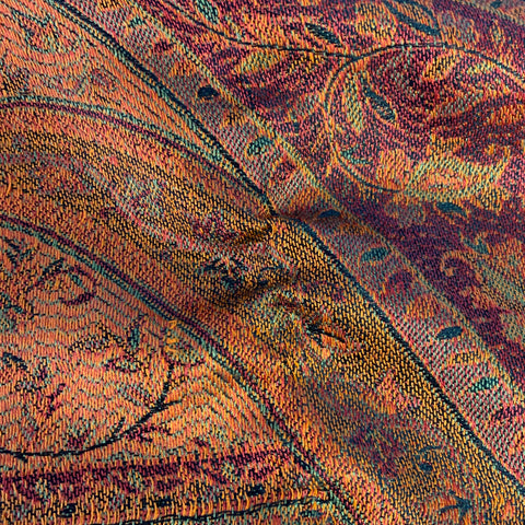 VINTAGE Orange Black Paisley Jacquard Fringe Scarf Shawl
