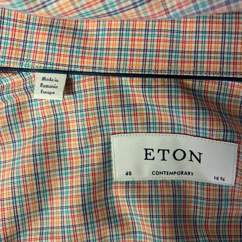 ETON Size 40 Orange Multi Color Plaid Cotton Button Up Long Sleeve Shirt