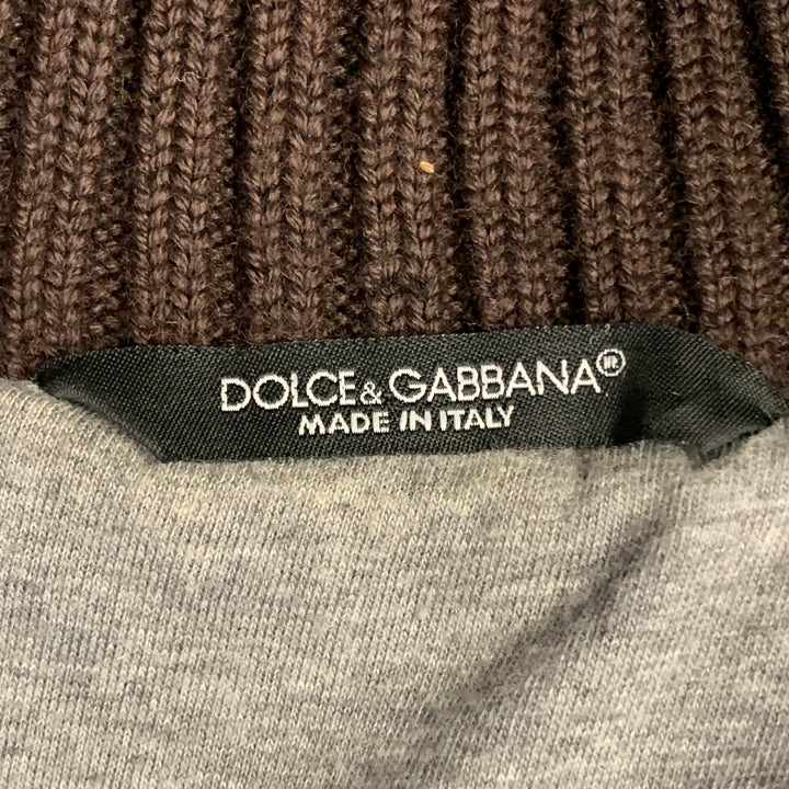 DOLCE & GABBANA Size M Brown Herringbone Tweed Wool Cotton Zip Up Vest
