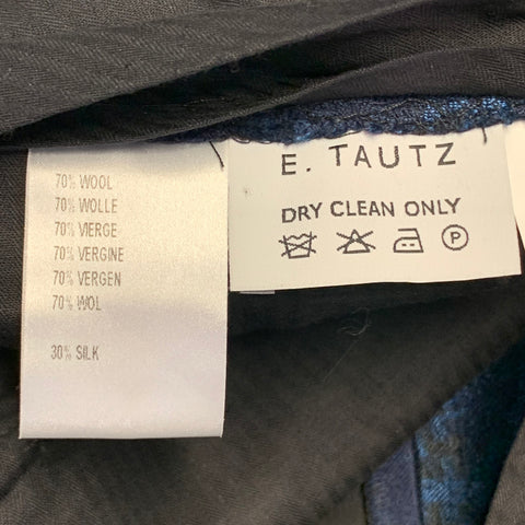 E. TAUTZ Size 32 Blue Navy Jacquard Wool Silk Tapered Dress Pants