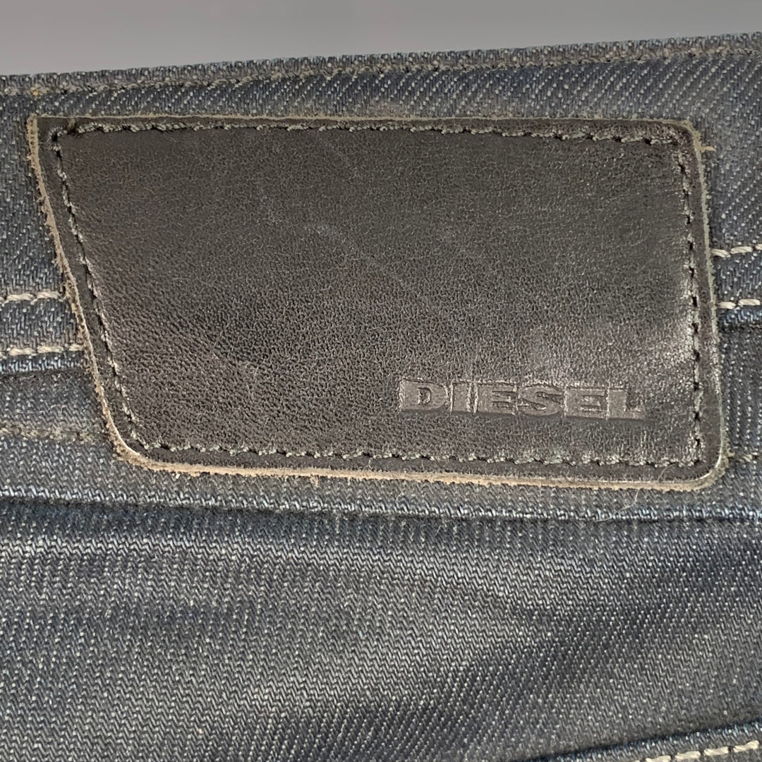 DIESEL Limited Edition Size 30 Shioner Indigo Cotton Blend Twill Sequined Distressed Skinny Jeans