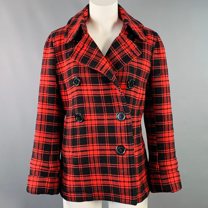 MARC by MARC JACOBS Size M Red Black Wool Blend Plaid Double Breasted Coat