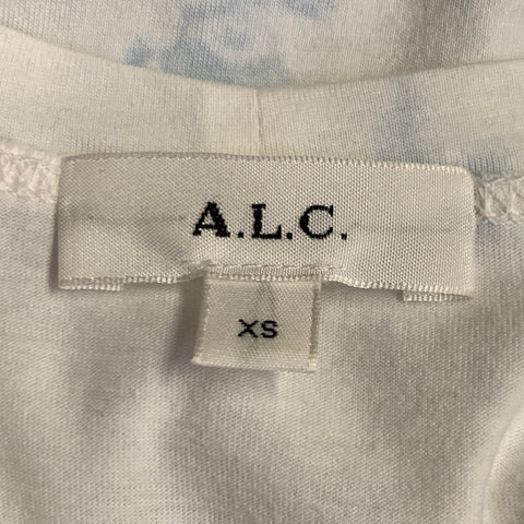 A.L.C. Size XS White Blue Jersey Tie Dye Ruched Crew Neck Casual Top