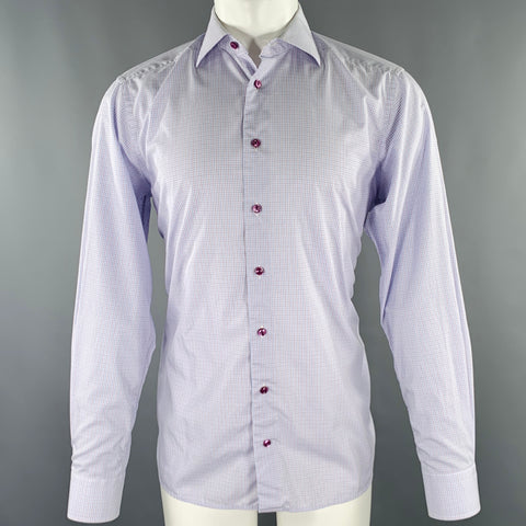 Chemise à manches longues à carreaux en coton ETON taille M blanc bordeaux marine