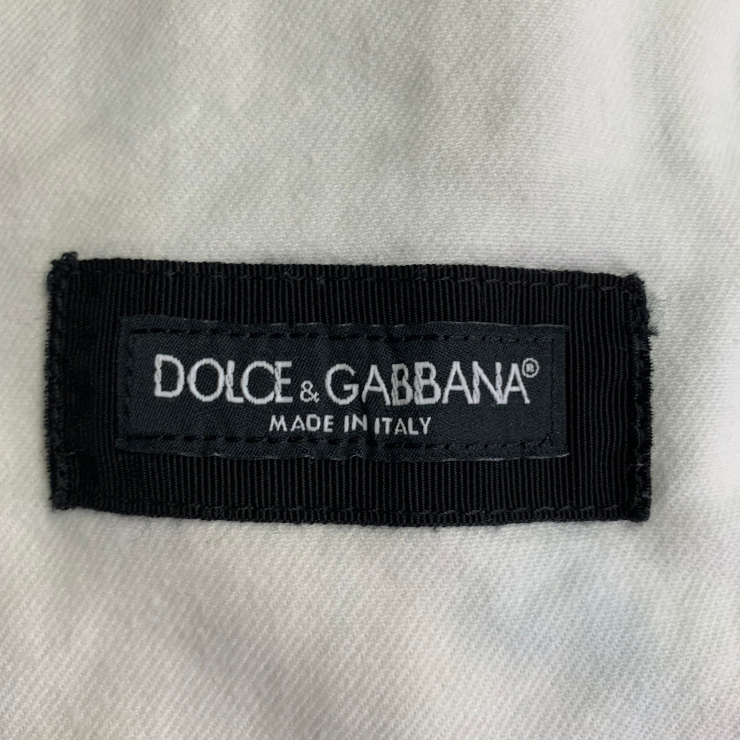 DOLCE & GABBANA Size 34 White Blue Marbled Denim Button Up Trucker Jacket