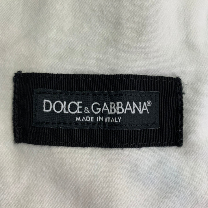 DOLCE & GABBANA Size 34 White Blue Marbled Denim Button Up Trucker Jacket