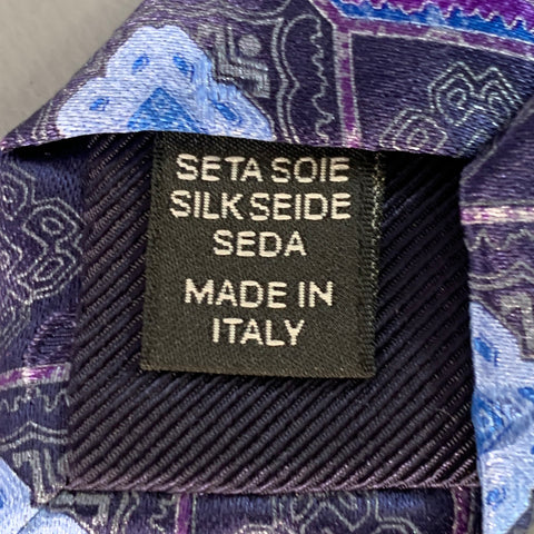 Cravate en Soie à Motif Floral Abstrait Violet et Bleu Marine ERMENEGILDO ZEGNA