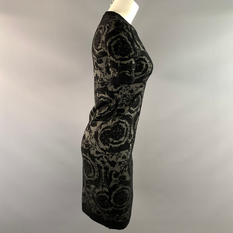 VERSACE 2024 Size 0 Black Grey Viscose Blend Baroque Crew Neck Cocktail Dress