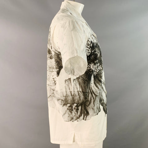 ALEXANDER MCQUEEN Size XL White Grey Floral Print Cotton Short Sleeve Shirt