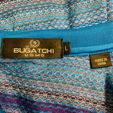 BUGATCHI UOMO Polo con botones de algodón con estampado azul violeta talla L
