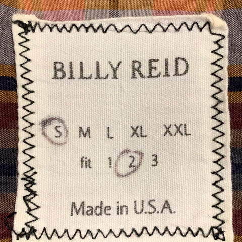 BILLY REID Size S Red Grey Plaid Cotton One Pocket Button Down Collar Long Sleeve Shirt