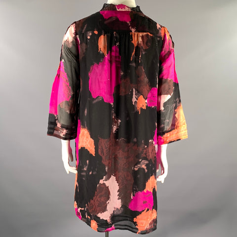 DIANE VON FURSTENBERG Size 14 Fuchsia Orange Silk Floral Shift Dress