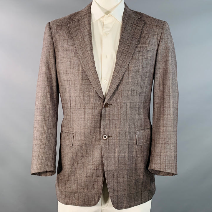 CANALI Size 42 Regular Brown Tan Plaid Wool Notch Lapel Sport Coat