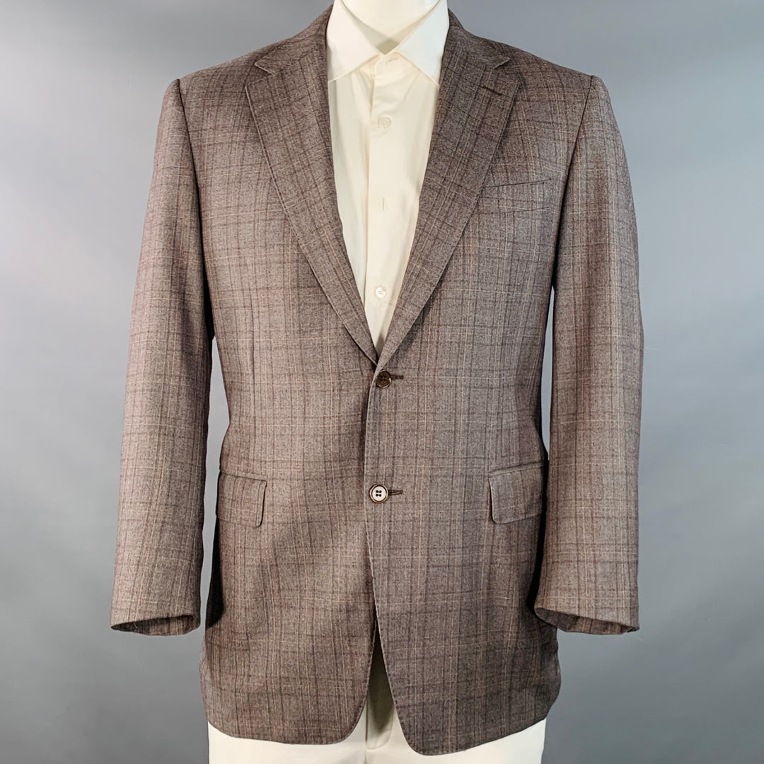 CANALI Size 42 R  Brown Tan Plaid Wool Notch Lapel Sport Coat