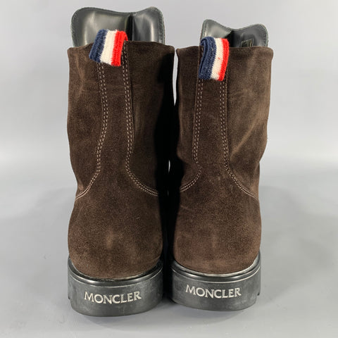 MONCLER Size 10 Brown Contrast Stitch Suede Winter Boots