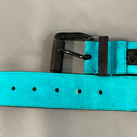 BURBERRY Size 38 Turquoise Leather Zipper Belt