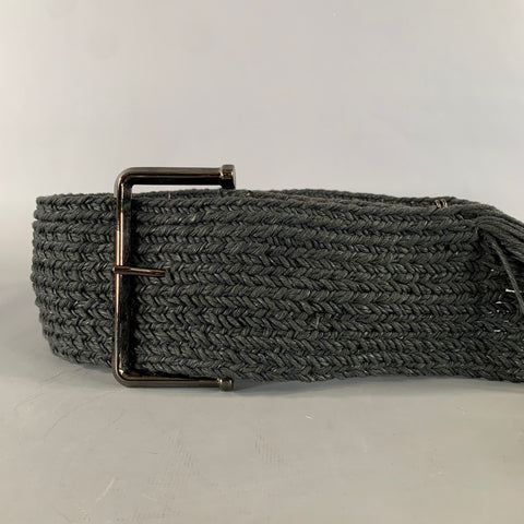 MAISON MARTIN MARGIELA Waist Size 30 Black Woven Fabric Leather Belt