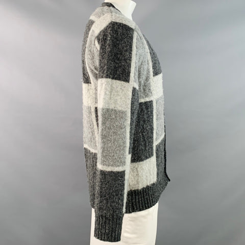 HOWLIN Size XL Spooky Doo Grey Charcoal Checkered Virgin Wool V-Neck Cardigan