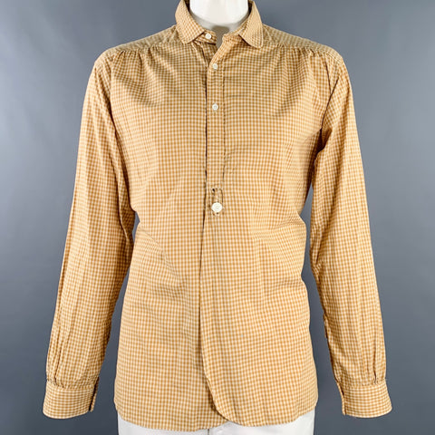NEEDLES Size XL Tan Checkered Cotton Club Collar Long Sleeve Shirt