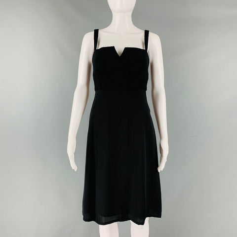CHANEL Talla 6 Vestido por debajo de la rodilla con cintura imperio de nailon y lana negra