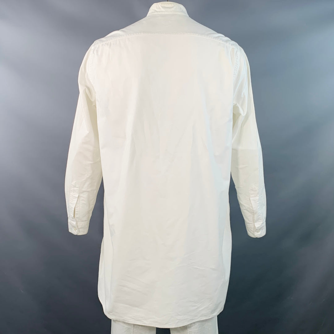 ASHLAND SHIRT & PAJAMA CO. Size L White Cotton Half Placket One Pocket Long Sleeve Shirt