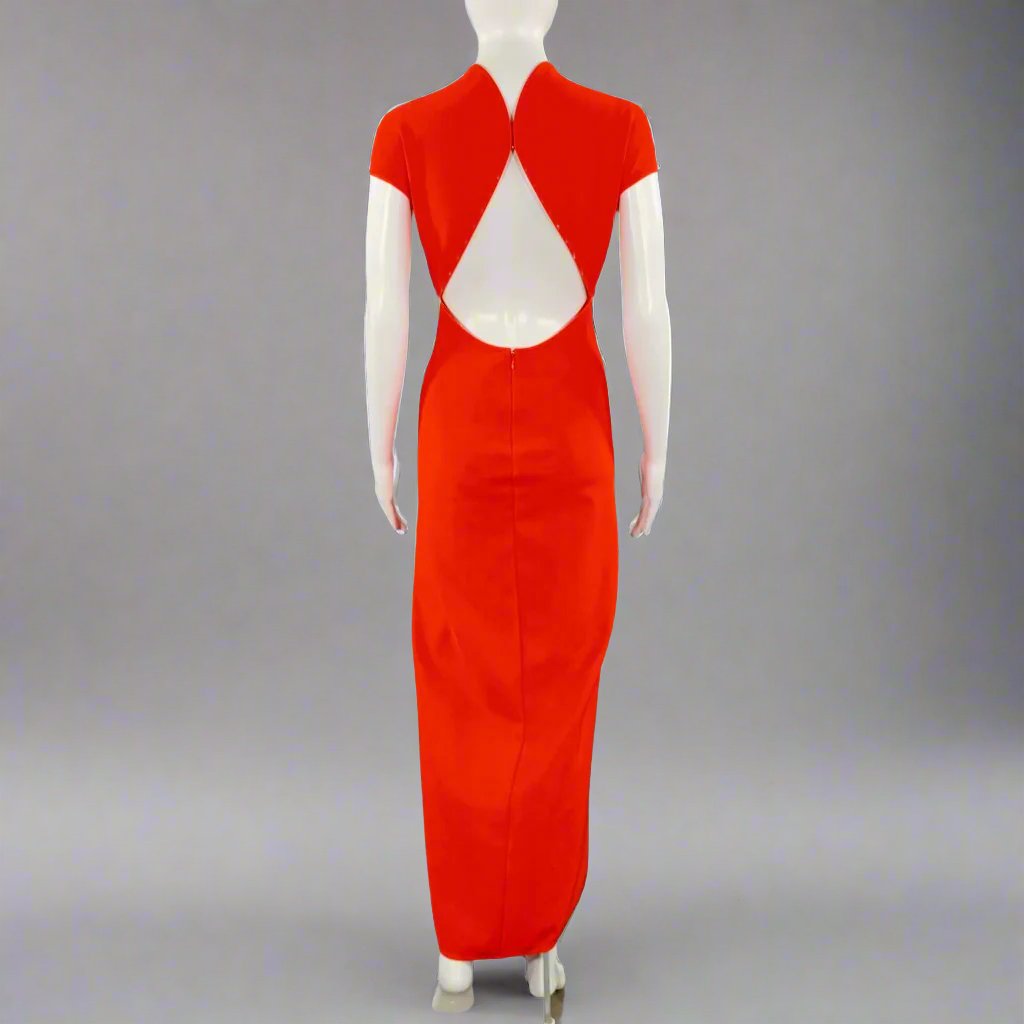 ALAIA Size 4-Sculpting Corset Red Viscose Blend Cap Sleeves Maxi Gown Dress