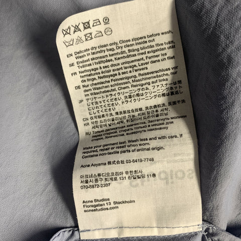 ACNE STUDIOS Size M Blue Light Blue Nylon Zip Long Sleeve Shirt