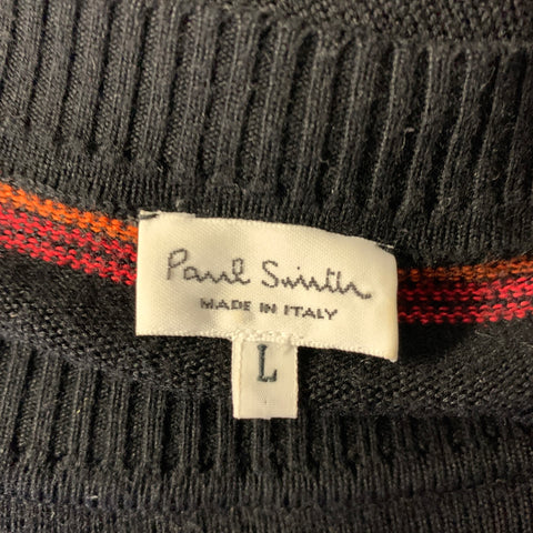 PAUL SMITH Size L Black Multi-Color Stripe Bamboo Cashmere Ribbed Pullover