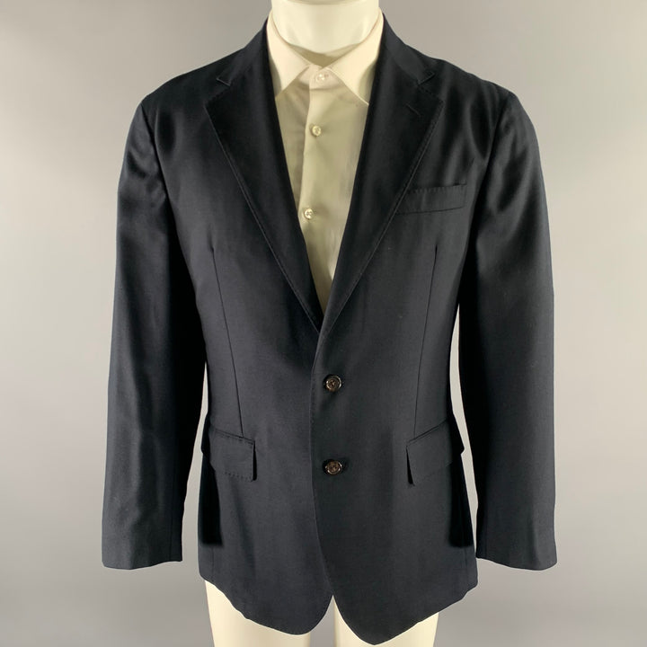 POLO Size 40 Navy Solid Wool Notch Lapel Sport Coat