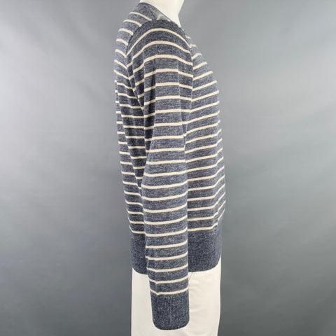 J.CREW Size L Grey Cream Stripe Wool Alpaca Crew Neck Pullover