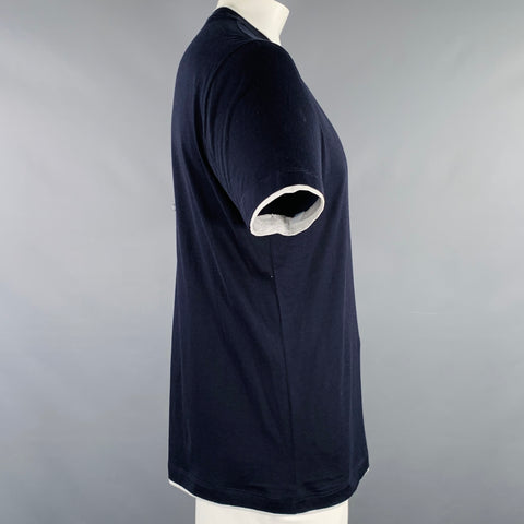 BRUNELLO CUCINELLI Size XL Black Grey Silk Cotton Crew Neck T-shirt