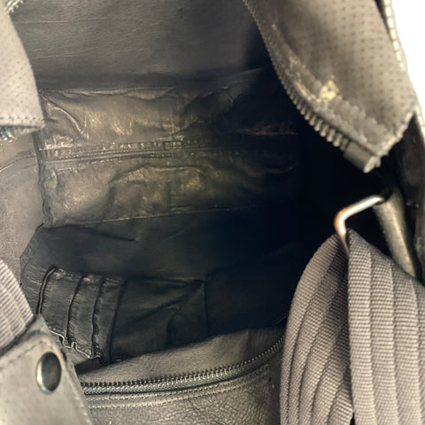 OXS Black Solid Leather Cross Body Tote Bag