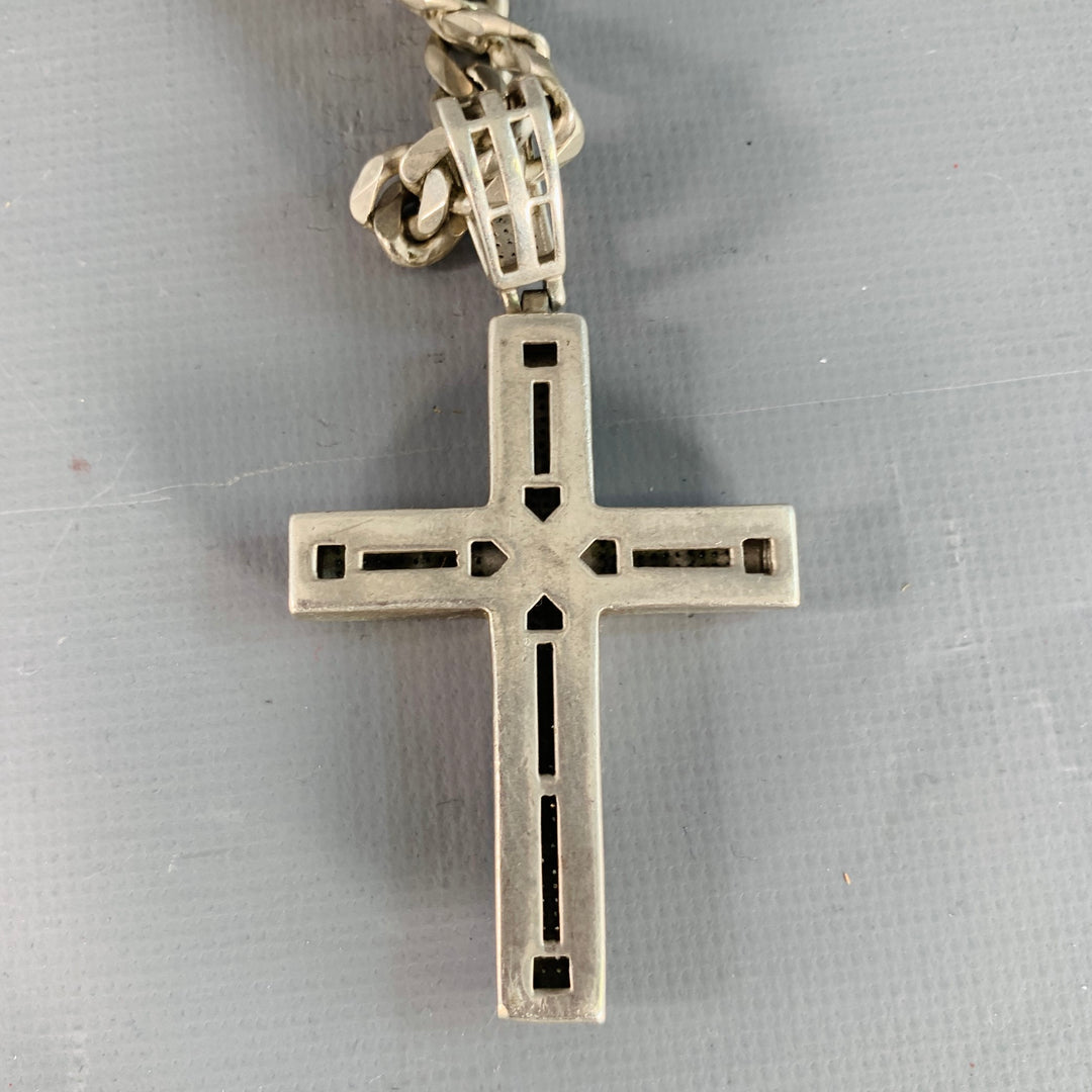 VINTAGE Sterling Silver Chain Rhinestone Cross Pendant Necklace