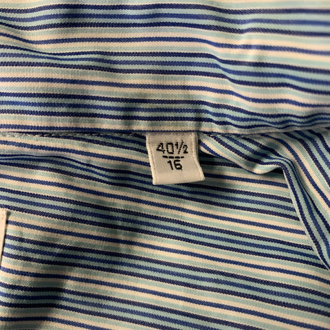CHARVET Size M Blue White Navy Stripe Cotton Point Collar Long Sleeve Shirt